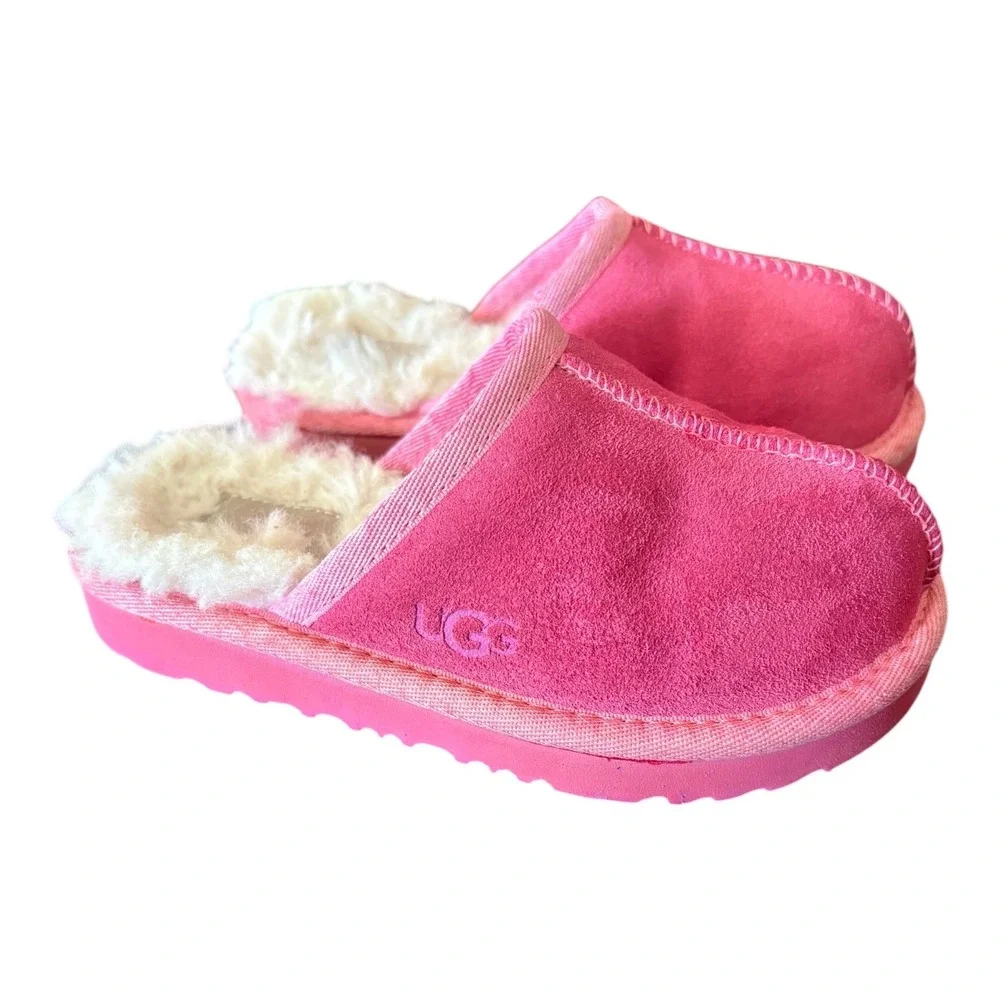 UGG Kids Tasman Slippers Custom Color Pink Suede Wool‎ Lined Slip On Shoes
